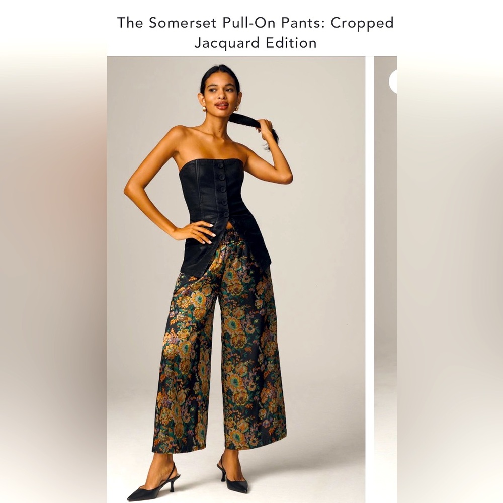 Somerset cropped pull on pants - jaquard - by Anthropologie